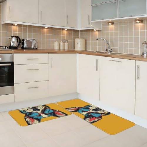 Tapetes de cocina lavables y alfombras antideslizantes azul con diseño de perro 3