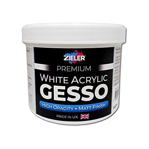 Zieler® Premium White Acrylic Gesso Primer | High Opacity | Matt Finish (500ml) - For Acrylic & Oil Paintings on Canvas, Wood & Board - Quick-Drying - Can be used Undiluted - Gives very good ‘Tooth’ Cover