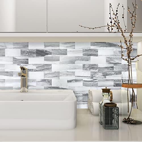 Stickgoo 10-Sheets Peel And Stick Backspalsh, Stick On Pvc Wall Tiles, Gray Sky Marble Kitchen Backsplash, Self Adhesive Subway Tile For Kitchen, Bathroom Vanity, Rv #TOP3