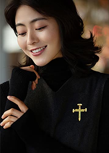 Image of Premium Colorful Crystal Cross Nail Brooch Enamel Rhinestone Screw Cross Brooch Handmade Lapel Pin Trendy Badge Clothes Hat Bag Decoration Accessories for Men and Women