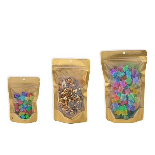 5 Mil Gold/Clear Stand Up Pouch Bags - Professional Flexible Packaging - Resealable - Seal-Top - Heat-Sealable - Hang Hole - Tear Notch - Small 4 x 6 x 2.5 in - 1000 Pack