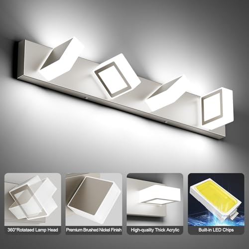 Image of Ralbay Brushed Nickel Bathroom Vanity Lights 30inch Metal Acrylic LED Modern Bathroom Wall Lighting Fixtures Over Mirror Brushed Nickel (White Light 6000K, Non-dimmable)