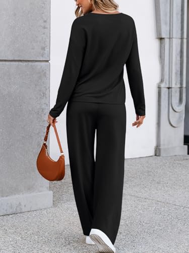 LILLUSORY Women's Sweatsuits 2 Piece Outfits Lounge Matching Sweat Sets Casual Sweatshirts Wide Leg Sweatpants Tracksuit Sets4