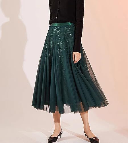 Sequin Long Tulle Skirt Layered Flowy Fairy Sparkle Party Mesh Tea Length Big Hem Skirts for Women2
