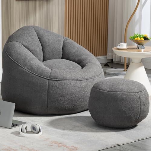 iArtHand Bedding Bean Bag Sofa with Footrest Foam Bean Bag Chair Padded Foam Lazy Sofa Modern Accent Bean Bag Chairs for Living Room Bedroom (Gray)