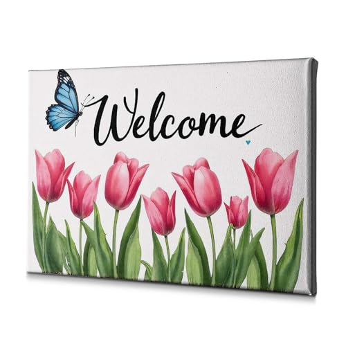 Impression sur toile rustique Welcome To Our Garden PKRD pour décoration intérieure 40x60 cm