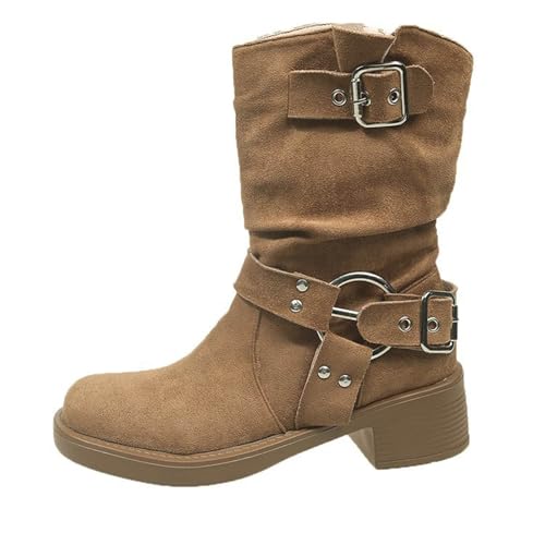 Bottines à boucle pour femme en couleur unie avec bout carré et talon bas épais