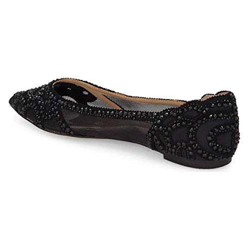 XYD Women Elegant Pointed Toe Rhinestone Flats Mesh Slip-on Crystals Wedding Bride Ballet Shoes2