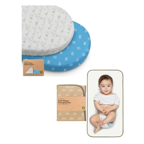 KeaBabies 2-Pack Bassinet Sheets for Girls, Boys and Portable Diaper Changing Pad - 100% Cotton Bassinet Mattress Protector and Waterproof & Foldable Baby Changing Mat for Travel