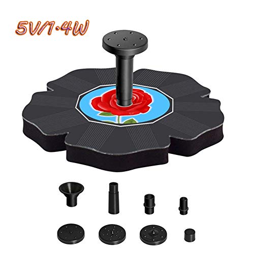 Solar Fountain Pump, High Efficiency Mini Rose 5V 1.4W 180L/H with 5 Nozzles Solar Water Fountain Pump for Bird Bath, Fish Tank, Pond or Garden Decoration
