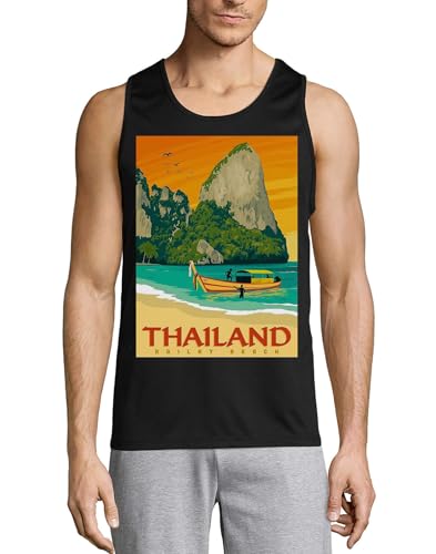 Camiseta Railay Beach Tailandia de hombre ropa de algodón negro manga corta