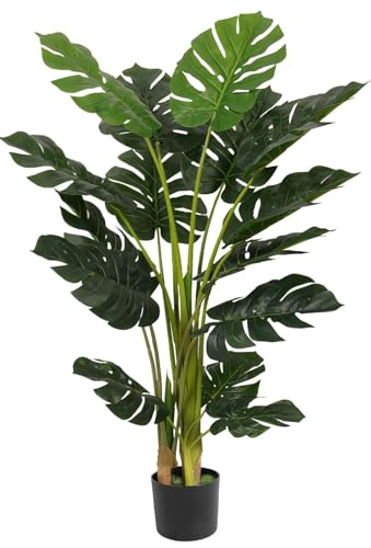 Image of VRB Dec 1 Pcs (4 FT) Artificial Plants with Pot Plants Leaves Tree Tropical Bougainvillea Faux Areca Plants Indoor Real Touch Monstera,Banana Plant for Home(Artificial Monstera Palm Plant with Pot)