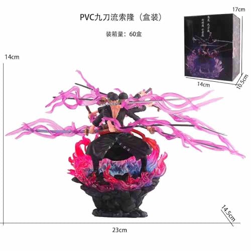 Image of Zoro Action Figure 14cm - Anime Collectible Figurine with Multiple Swords, Dynamic Pose, Durable PVC Material, Home Decor, Office Desk, Gift, Anime Fan Collection (Zoro 3 Head)