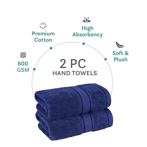 Image of MYTRIDENT Towels for Hand, Indulgence Collection, 100% Cotton Towels for Men /Women, 600 GSM, 2 Pc Hand Towel Set Luxury, 40 cm x 60 cm - Patriot Blue