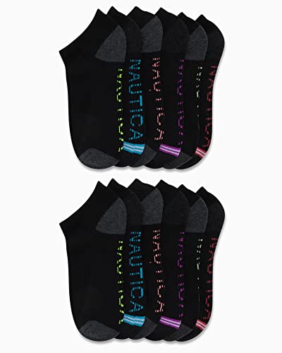 Image of Nautica Womens No Show Socks Moisture Wicking Low Cut Ankle Socks, 12 Pack | Moisture Wicking Dri-Motion Fabric, Cushioned Key Areas, Banded Arch Support, No Show Low Cut, Shoe Size 4-10