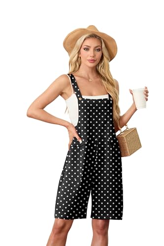 HiMONE Overalls For Women Shorts Loose Fit Women Summer Rompers Vacation Casual Wear (PD White Black-S)