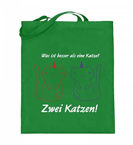 Sac en toile de jute deux chats vert clair 38x42cm avec longues anses