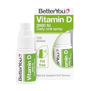 BetterYou Vitamin D 3000 IU Oral Spray, Fast Acting Vitamin D3 Supplement, Supports Bones, Teeth and a Healthy Immune System, 3-Month Supply, Natural Peppermint Flavour, Made in The UK