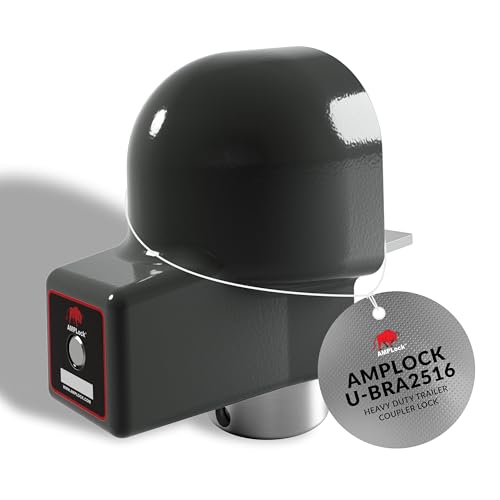 AMPLock U-BRA2516 2 5/16" Trailer Coupler Lock with Heavy Duty Round Edge Design, Push-to-Lock System, Rust and Corrosion Resistant, Fits Ball Couplers for Boat, Cargo, Utility and Travel Trailer...