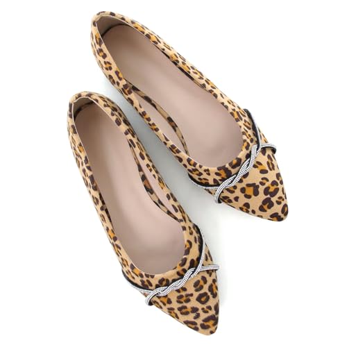 Image of TN TANGNEST Womens Casual Flats Chain Ballet Flats | Fashion Pointed Toe Rhinestone Flats, Comfort Slip On Dress Shoes for Business Work Office Wedding Party