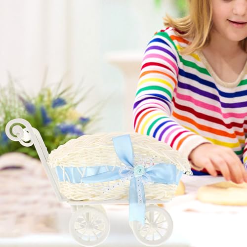 jojofuny 9.4X6.6X5.5inch 2pcs Wicker Baby Carriage, Carriage Centerpieces for Tables, Baby Doll Stroller Woven Basket for Shower Party Favors - Thumbnail 2
