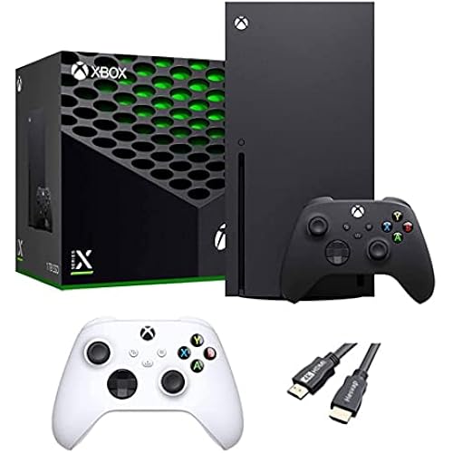 X-Box Series X Gaming Console Bundle - 1TB SSD Black X-Box Console with Two Wireless Controllers -Black and White -and ahaghug Authorized HDMI Cable