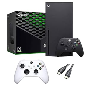 X-Box Series X Gaming Console Bundle – 1TB SSD Black X-Box Console with Two Wireless Controllers -Black and White -and ahaghug Authorized HDMI Cable