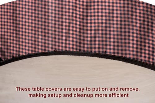 Image of The Furnishing Tree Elastic Oval Center Table Cover WxL 16x48 in Inches Polyester Checkered Pattern Beige