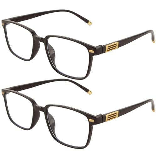 PjuQow 2 Stück Zoom Brille, gleitsichtbrille herren, gleitsichtbrille damen, Gleitsichtbrille Herren Und Damen, Intelligente Brille Mit Automatischer Sehstärke, Schwarz-Goldene Fassung