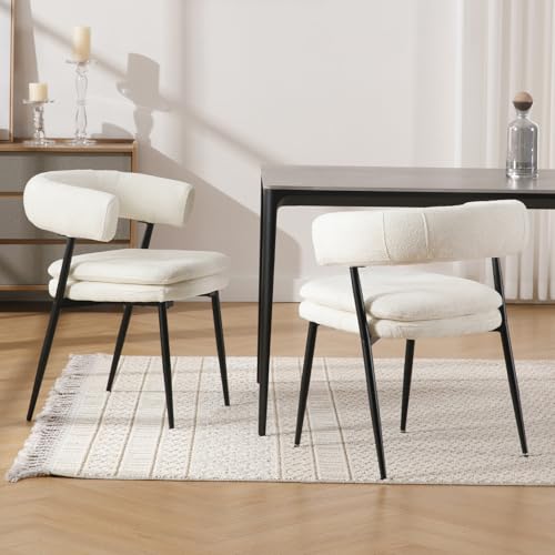 chairus 2er Set Esszimmerstühle aus Chenille Moderne Polsterstühle für Küchen Gepolsterte Küchenstühle Esszimmer Wohnzimmer (Weiß)