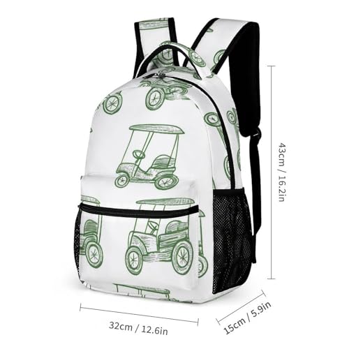Golf Carts Backpack Shoulder Bags Lunch Bag Pencil Case Box 3 Set Daypack Cute2
