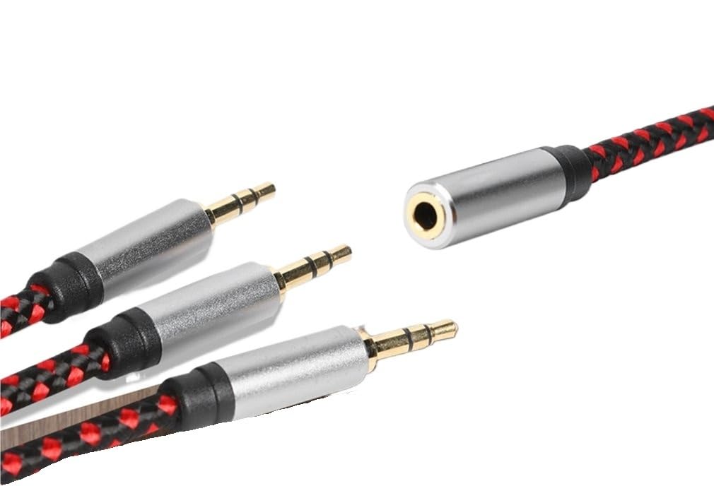 Splitter per cuffie da 3,5 mm a 3 vie AUX maschio a femmina, adattatore audio triplo stereo (splitter a 4 poli)