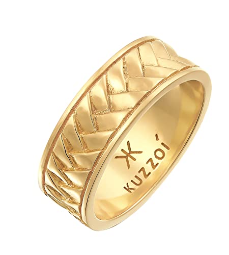 Bague dorée pour homme Kuzzoi, alliance en argent 925 haut de gamme et détails chevrons