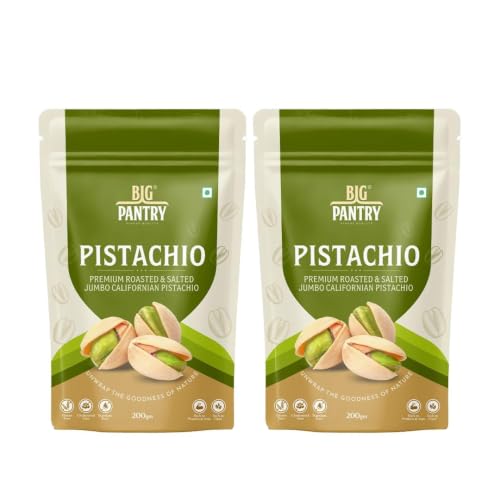 Image of BIG Pantry Premium Roasted & Salted California Pistachios 200g | Jumbo Shelled Pista | Crunchy Protein-Rich Dry Fruits | Gluten Free | Resealable Freshness Pouch (Pack of 2)