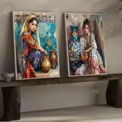 Peinture sur toile portrait de femme pour décoration salon chic
