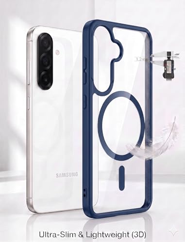 Image of ArmourPro MagSafe Compatible Case for Samsung Galaxy S24, Magnetic Wireless Charging Back Cover with Clear Back, Flexible TPU Bumper, Camera Protection | Navy Blue