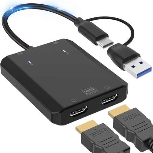 Adaptador USB a HDMI dual de 2 monitores y extensor HDMI para portátil Tipo C