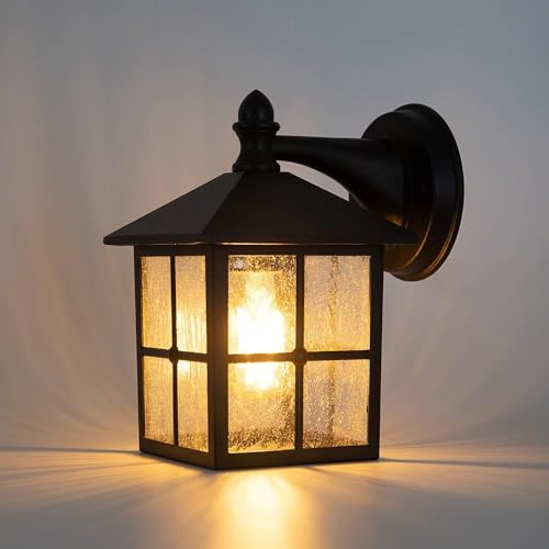 Image of LUTEC Vintage Outdoor Wall Lights Black Wall Mount Lantern Light Waterproof Aluminium Rustic Garden Decorative Lamp for Porch Balcony Patio and Garage