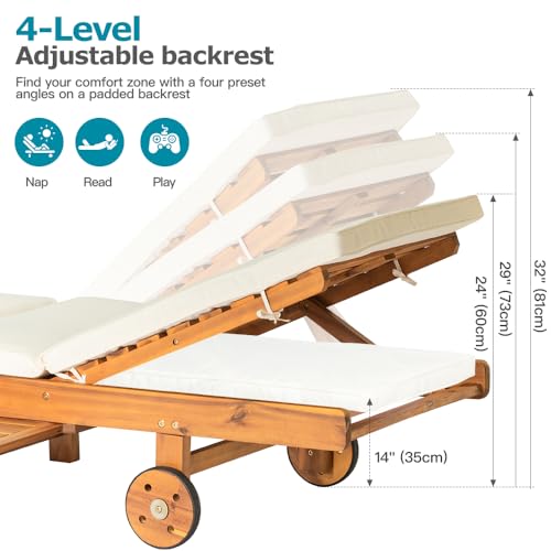 Panana #19L Acacia Wood Chaise Lounge Patio Outdoor Folding Lounge Chair Recliner Portable Sun Lounger thumb #3