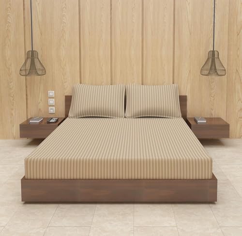 Image of BEVI - Home Premium Self Striped Single Bedsheet Without Pillow Cover 300 TC Ultra-Soft 300 TC Microfiber Bed Sheet| Size (60 inch x 90 inch) Camlin