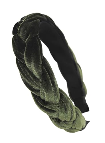 axy Trachten Haarreif geflochten fürs Dirndl Samt Flechtoptik Damen Stirnband Haarschmuck Haarreifen Hairband HRZ3 (Grün)
