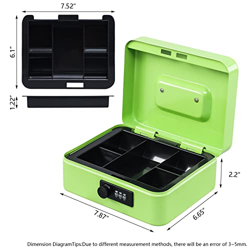 Image of KYODOLED Cash Box with Combination Lock,Safe Metal Box for Money,Storage Lock Box with Money Tray,7.87 inchx 6.30 inchx 3.54 inch Limegreen Medium