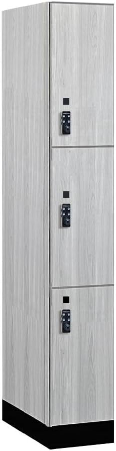 Salsbury Industries 43161ST-R 12 in. Wide Premier Wood Locker - Triple Tier - 1 Wide - 6 ft. High - 21 in. Deep - Silver Teak - Resettable Combination Locks