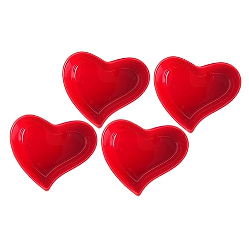 Cabilock 4 Piezas Tazón Para Hornear En Forma De Corazón Bochas Cesta Cacerola Bol Sartenes Cuenco Para Hornear Tazón De Postre De Pastel Ensaladera Tazón Pequeño Rojo Cerámica
