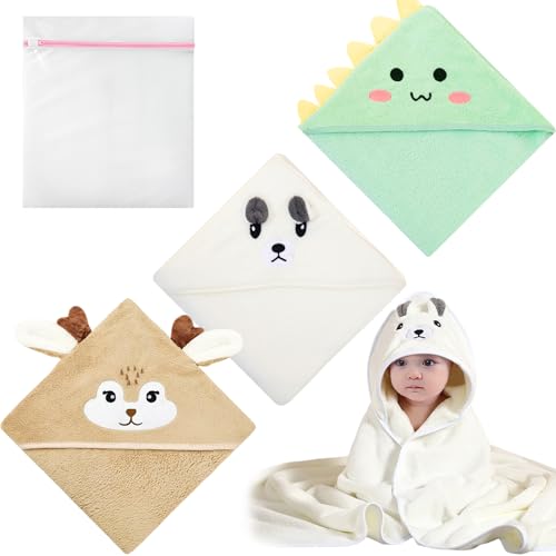 ZOCONE 3 Pcs Serviette de Bain avec Capuche Bébé, Super Absorbantes Serviettes et Sorties de Bain avec Sac à Linge, Serviette Bebe 0-5 Ans (80 x 80 cm)