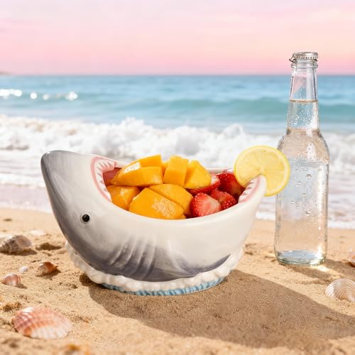 FURUBETA 40oz Large Shark Ceramic Bowl Decorative Snack Bowl for Home Kitchen Candy Dish Key Holder for Entryway Table Spring Fruit Popcorn Ramen Bowl Funny Shark Gift for Adults Teens