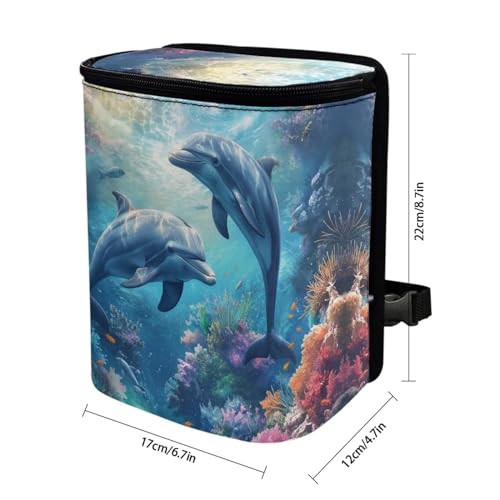 Image of DISNIMO Ocean Dolphin Car Trash Can Leak-Proof Car Organizer Storage Bag for The Back Seat of Any Cars,Sedans, SUVs & Trucks Easy-to-Install Car Accessory Interior