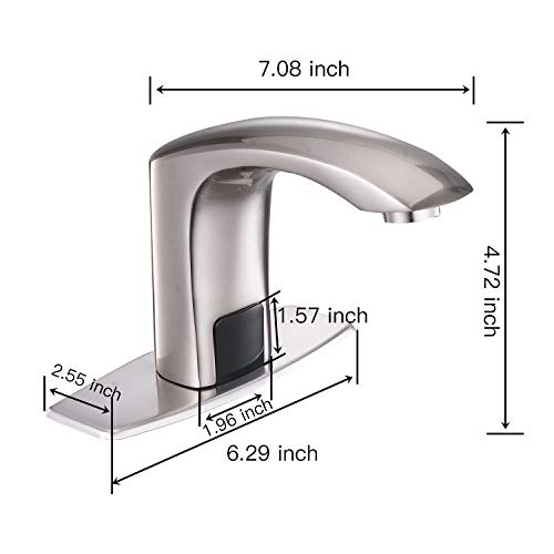 Greenspring Automatic Sensor Touchless Faucet Brushed Nickel Single Hole Bathroom Faucet Hands-Free Battery Powered Solid Brass Modern Vanity Tap With Deck Plate, Control Box And Temperature Mixer #TOP5