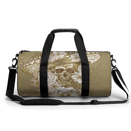 Sac de sport gym fleur de crane retro a grande ouverture zippee