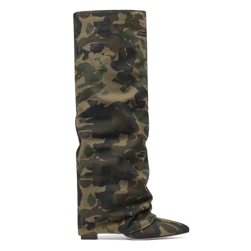 Image of SaraIris Women's Slouchy Knee High Boots - Black, Pointed Toe, Fold Over, Chunky, Shark Boots